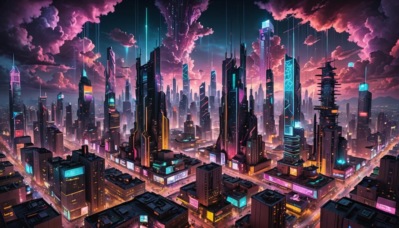 Cyberpunk Utopia: Neon City in the Sky