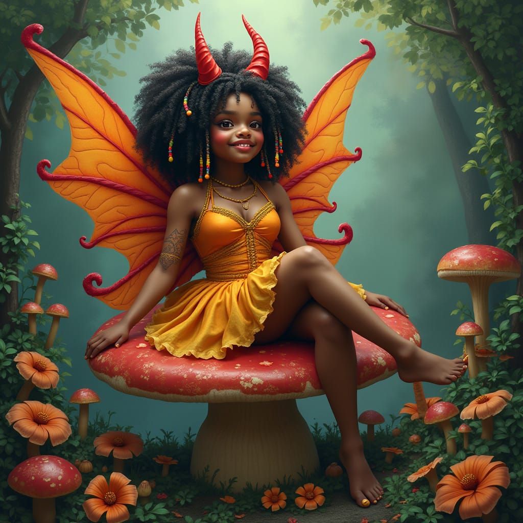 Whimsical Plus-Size Fairy Queen in Afro Demon Form