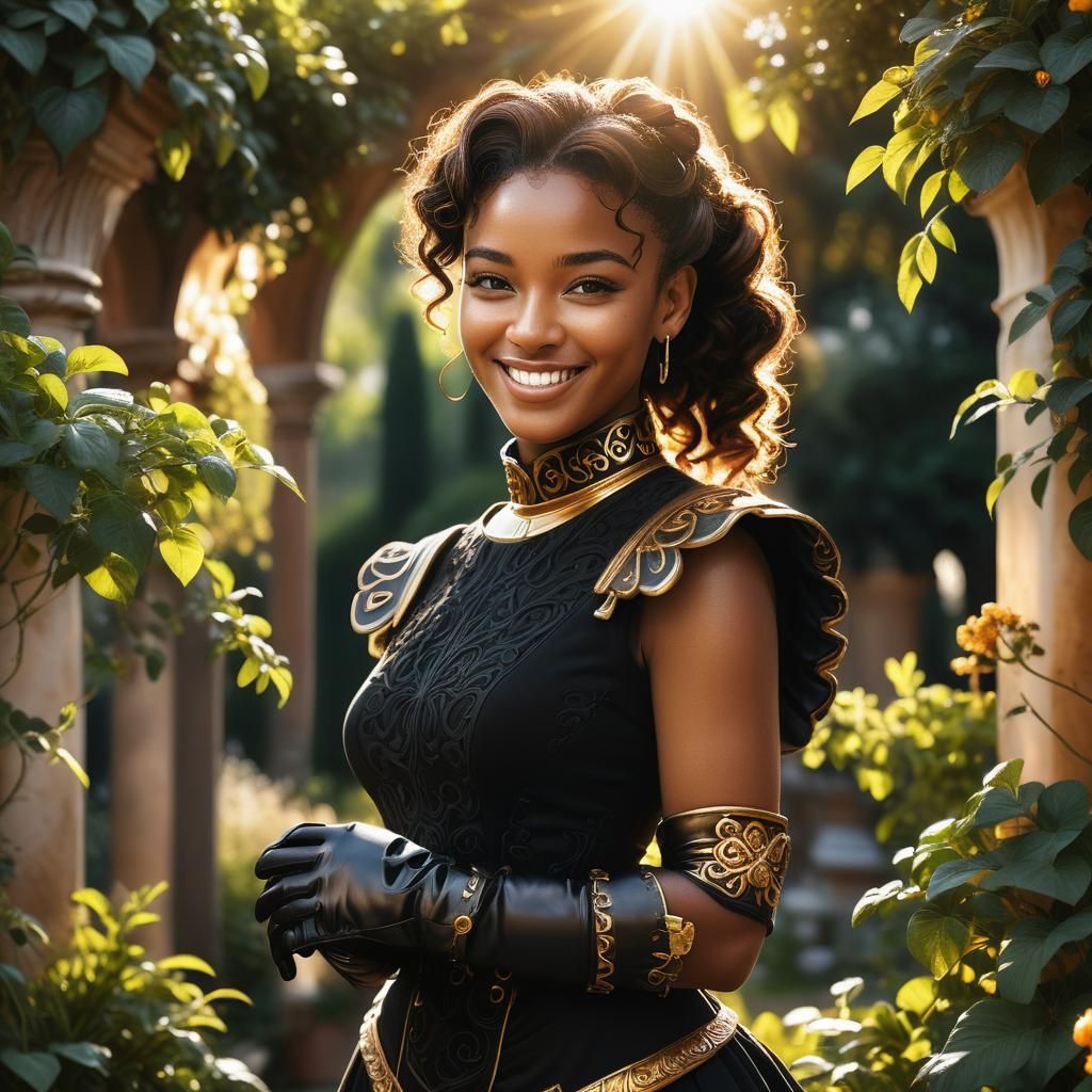 Smiling Woman in Roman Garden, Digital Art