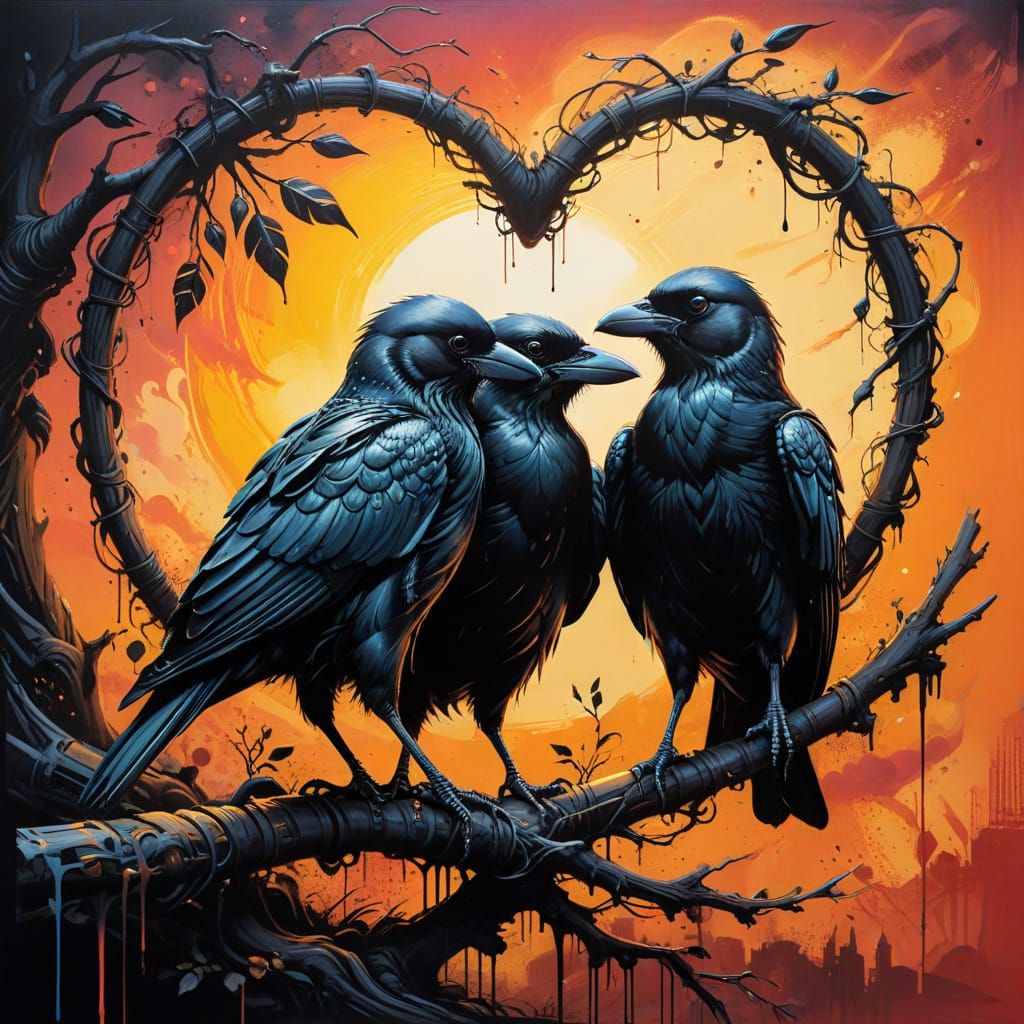 Heart Adorned with Braided Rope Frame and Yellow Sunset Back...