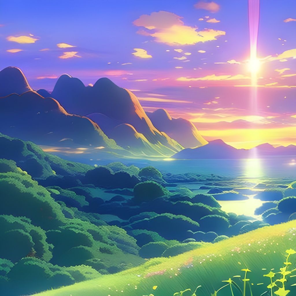 Shimmering Bubbles Rise in Anime-Inspired Summer Sky