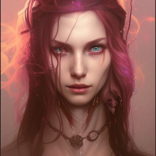 Dream Witch Portrait in Hyperdetailed Splash Art Style