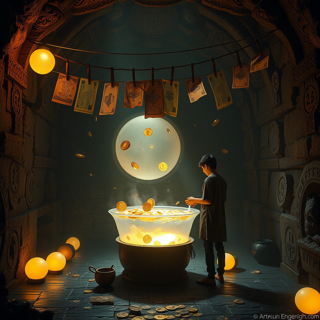 Mystical Photographer Washing Artifact in Dim Chamber