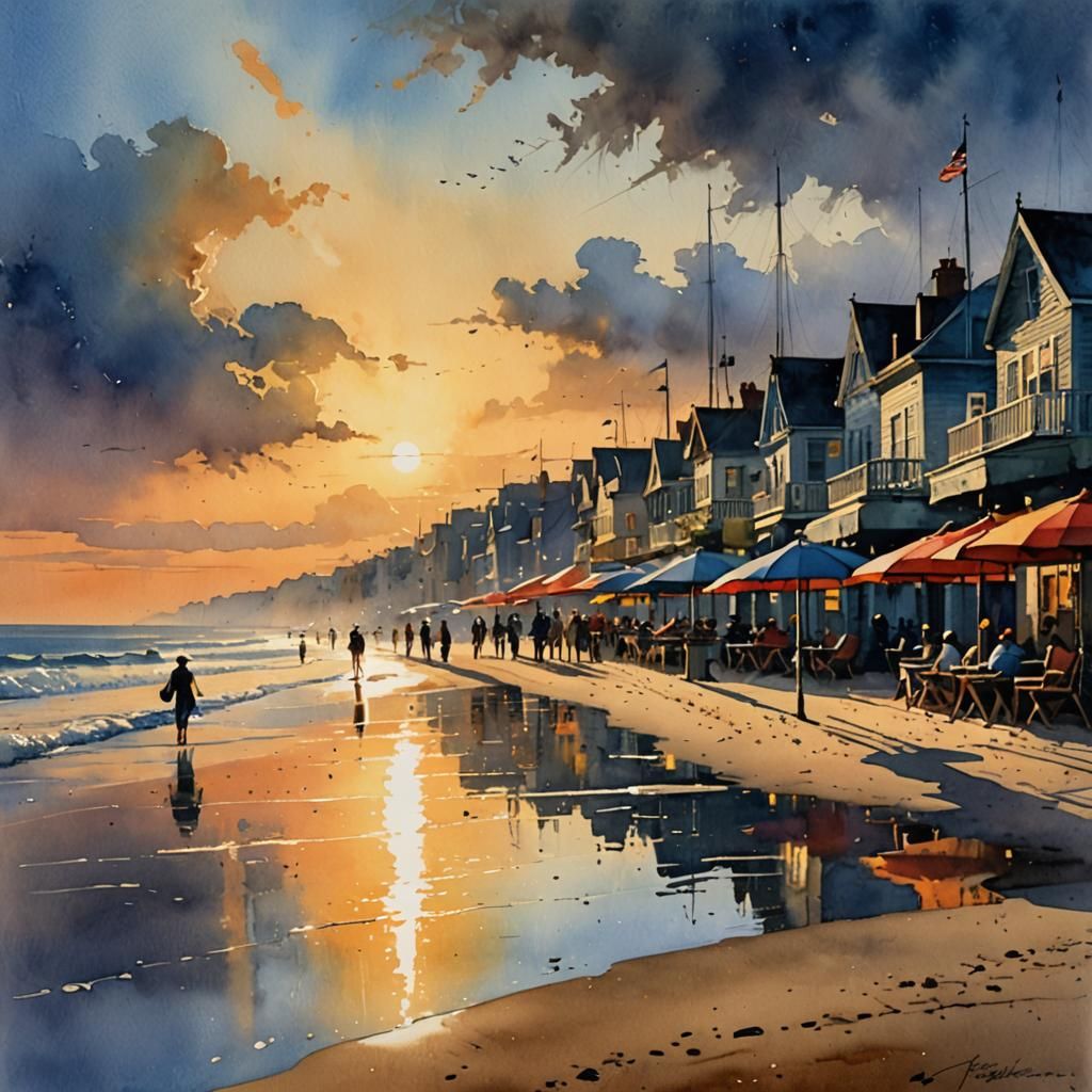 Beach Town at Sunset