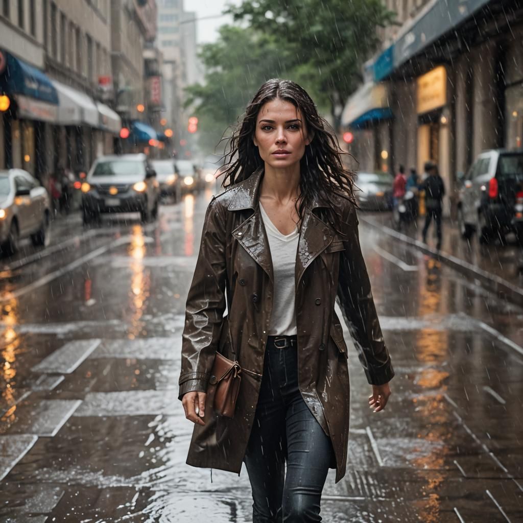 Brunette Soaked in Summer Rain: 3D Render