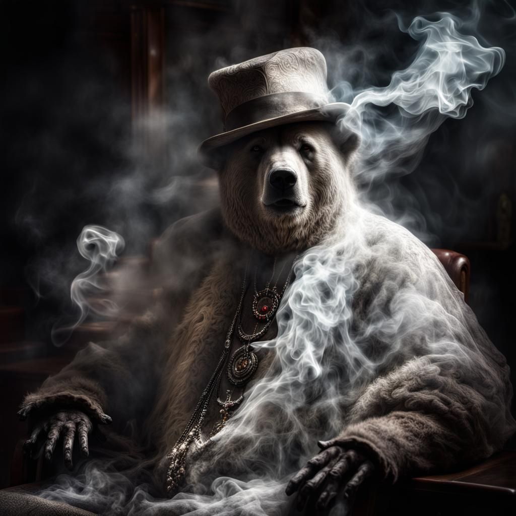 Smoking Ghost Bear Spirit in Hyperrealistic Style