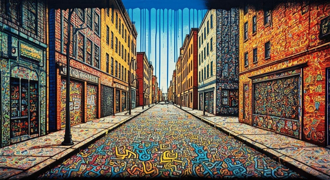 Street Scene in Pop Art and Graffiti Style