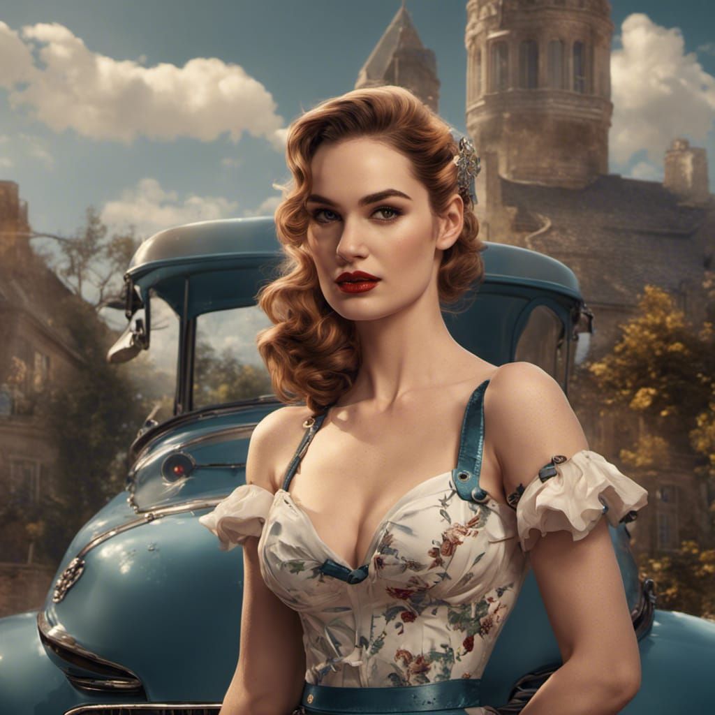 Lily James as Pin-Up Girl: Detailed Digital Art
