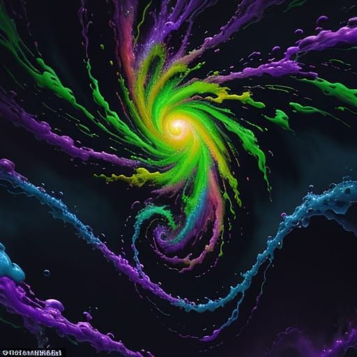 Surreal Microscopic World: Vibrant Oil Painting of Colliding...