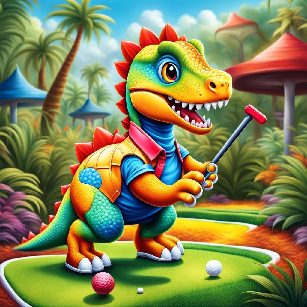 Dinosaur Plays Miniature Golf: Hyperdetailed Airbrush Art
