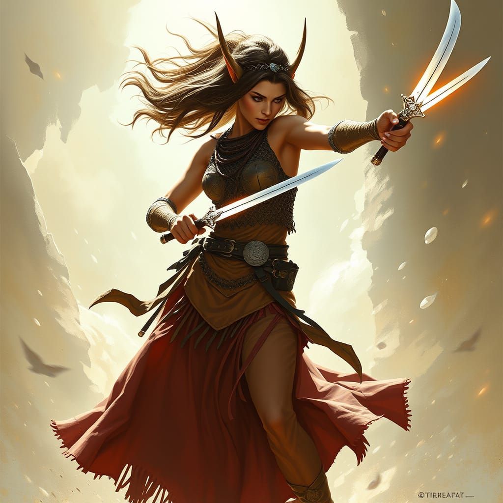 Elven Sword Dancer in Neo-Noir Style