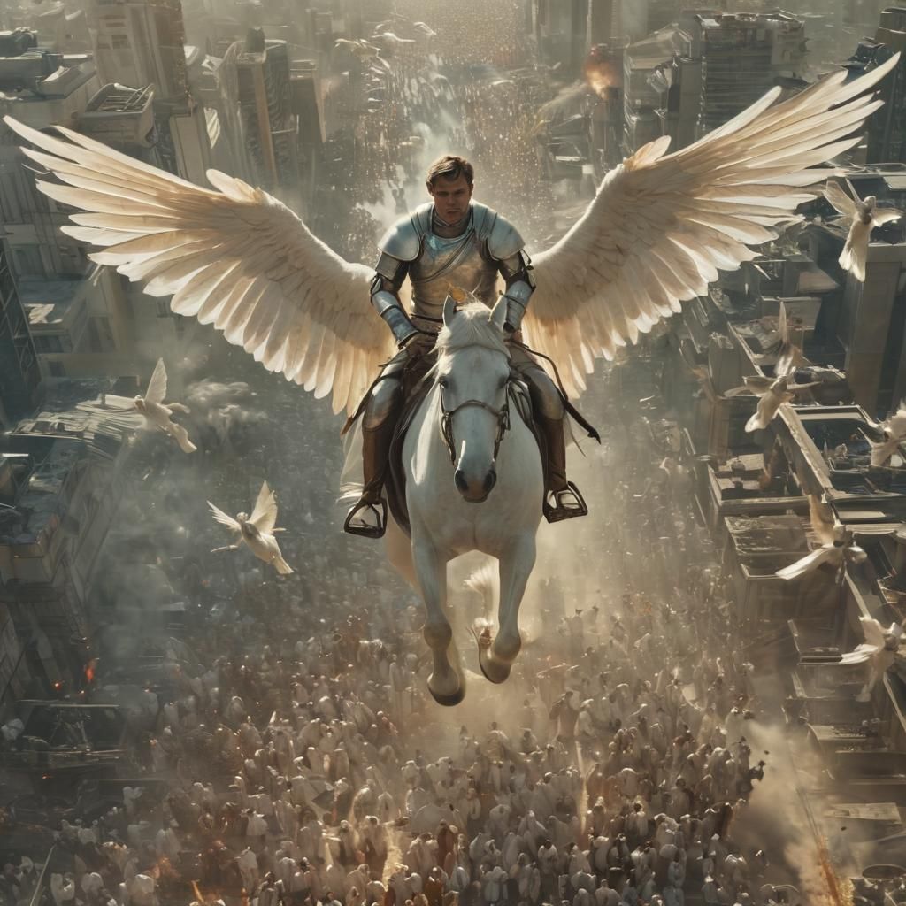 Apocalyptic Rider Descends Over Future City