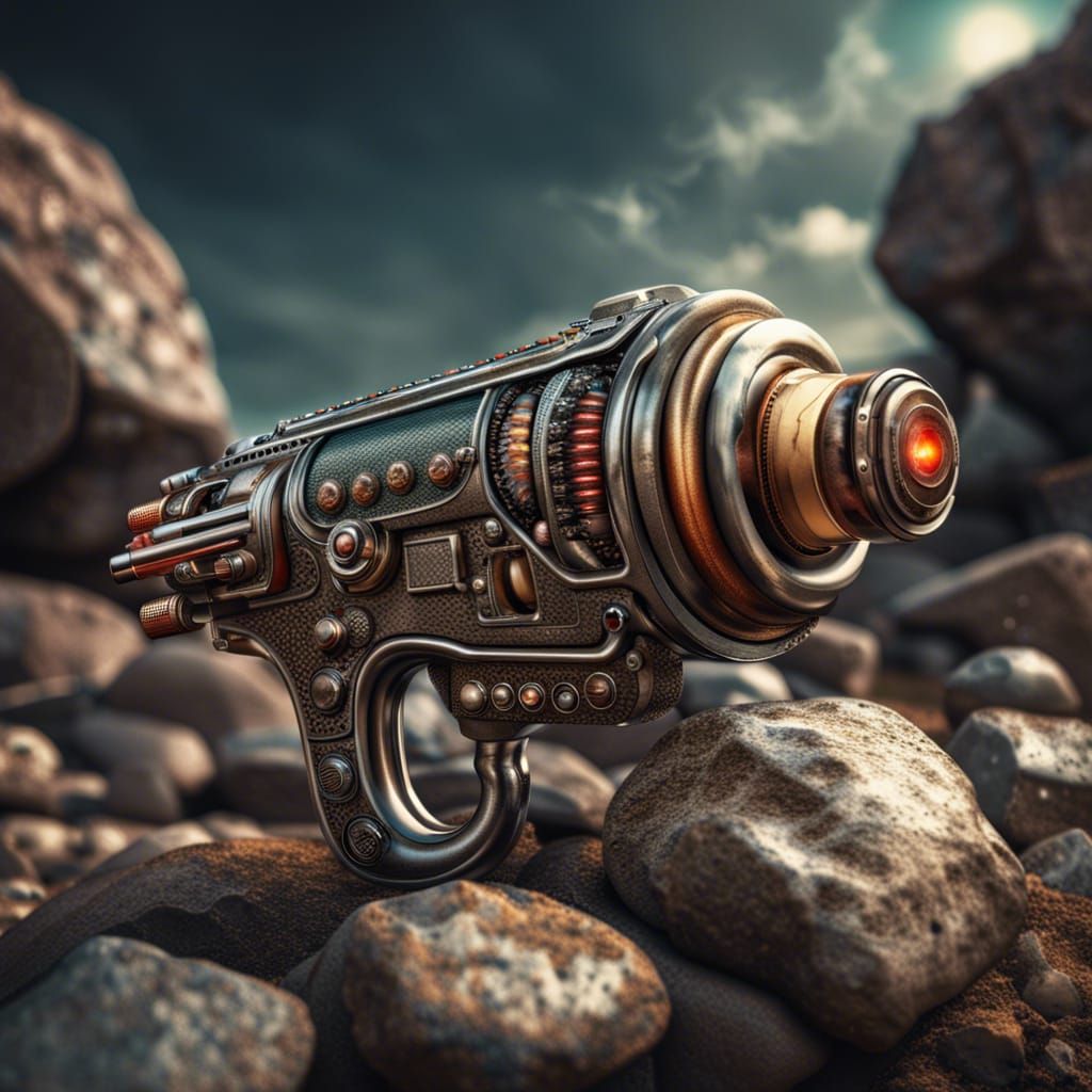 Earthy Ray Gun with Levitating Rocks in HDR