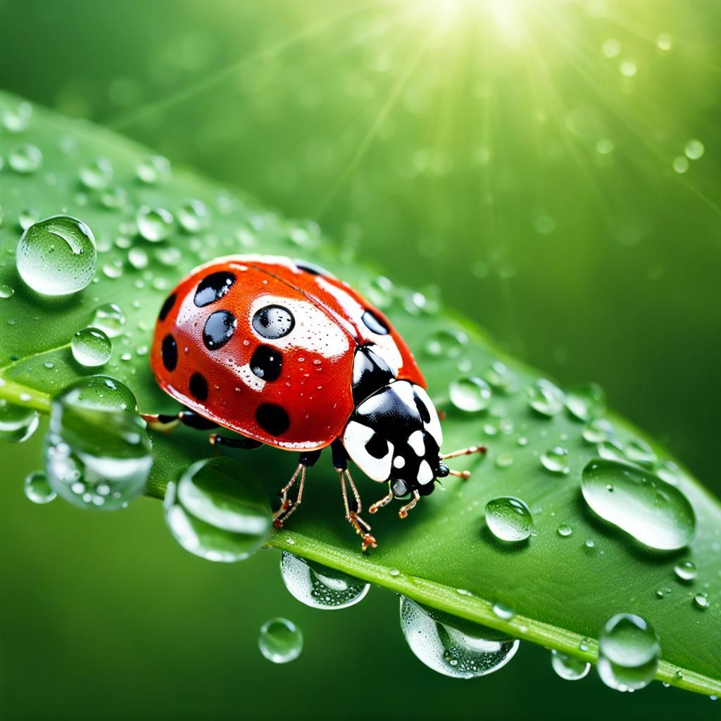 Ladybug Sipping Dew: Macro Nature Photography