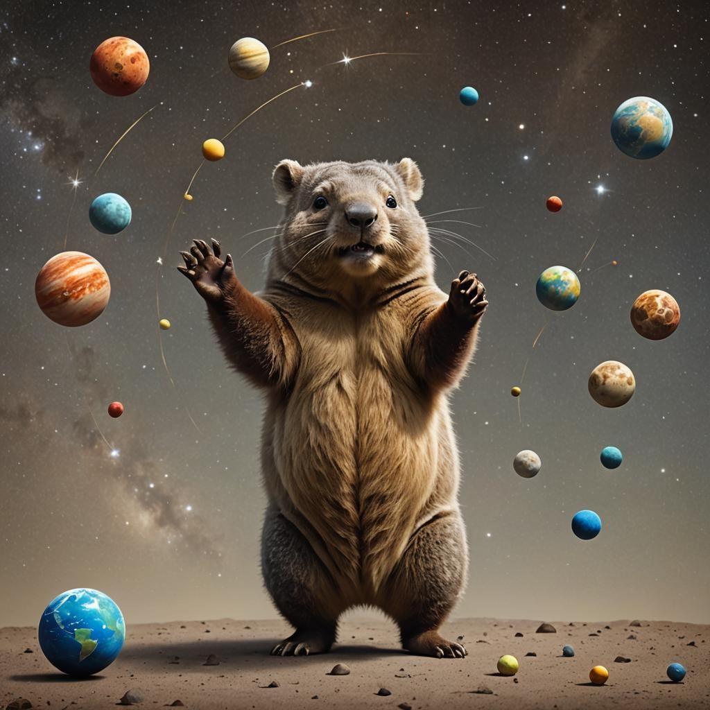 Wombat Juggling Planets in Space