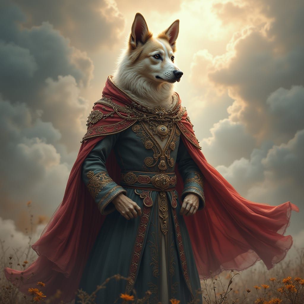 Regal Canine Hero in Fantasy Realm