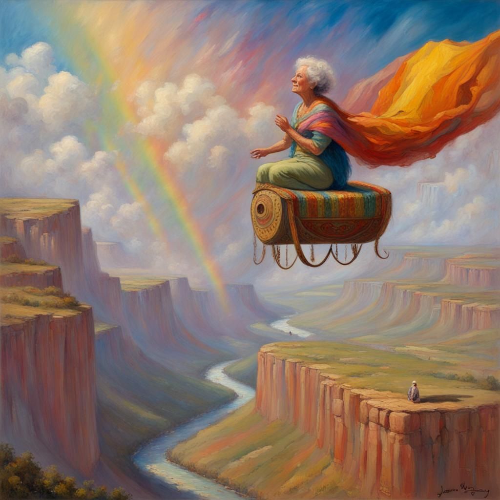 Woman's Magic Carpet Ride: An Oil Painting