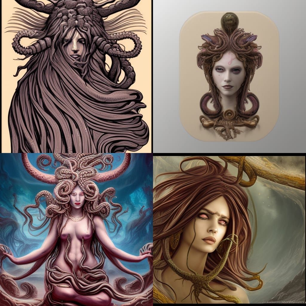 Detailed Matte Painting of Medusa in Deep Color