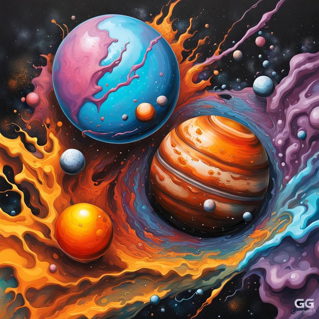 Planetary Collision in Graffiti Art Style