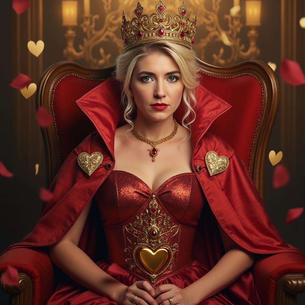 Queen of Hearts Throne Portrait in Renaissance-Modern Style