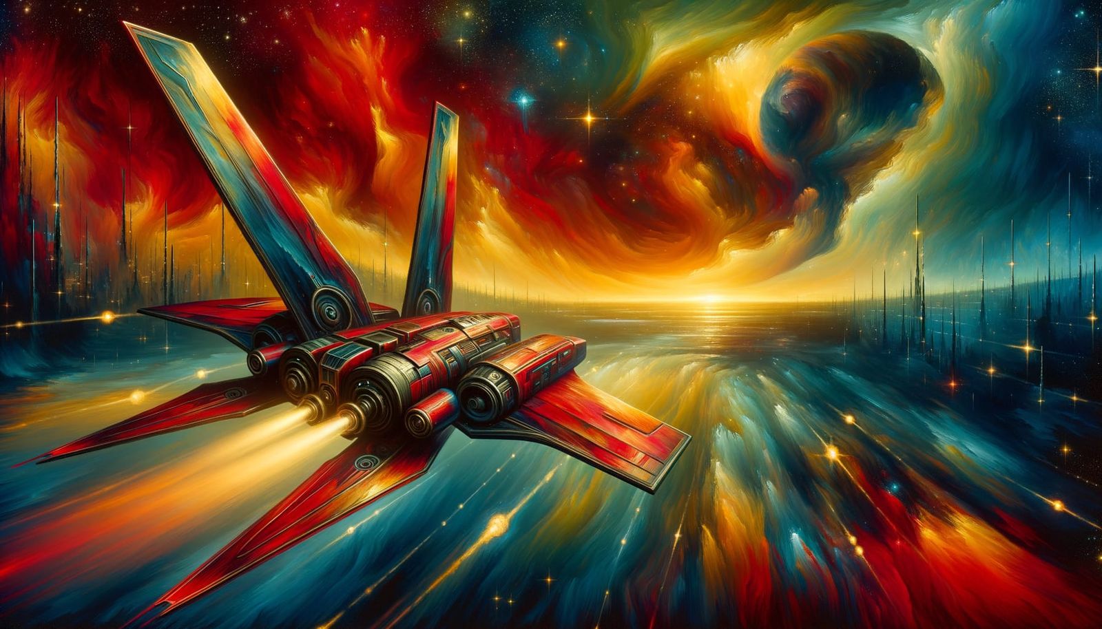 Futuristic Spaceship Embarks on Cosmic Odyssey in Vibrant Oi...