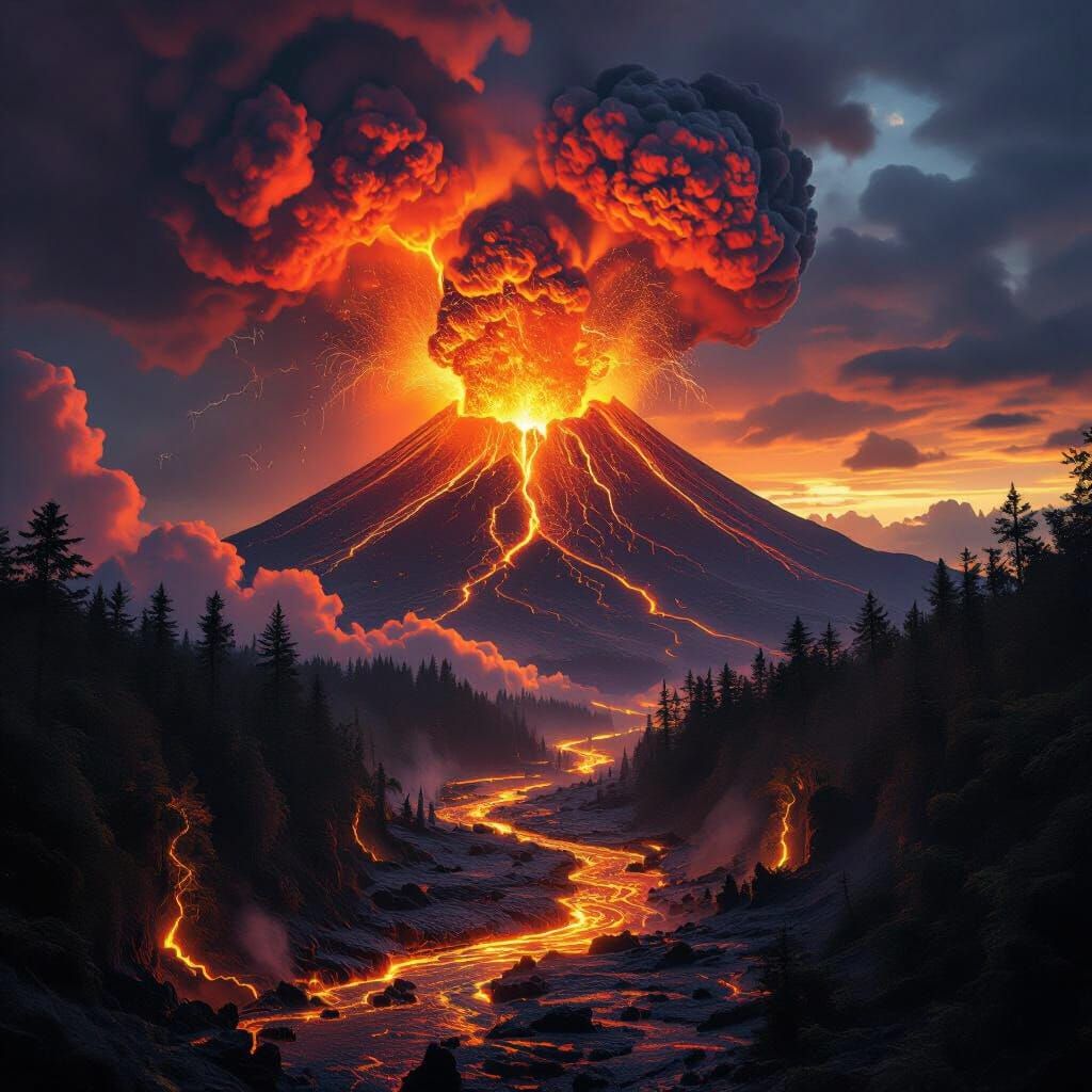 Volcano Erupts Violently with Lava and Ash Clouds