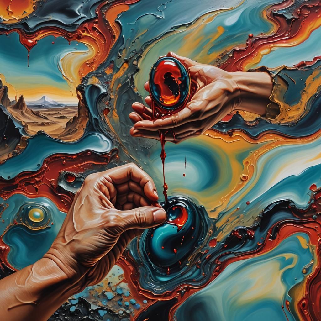 Surreal Bloodstone in Dreamlike Melting Landscape
