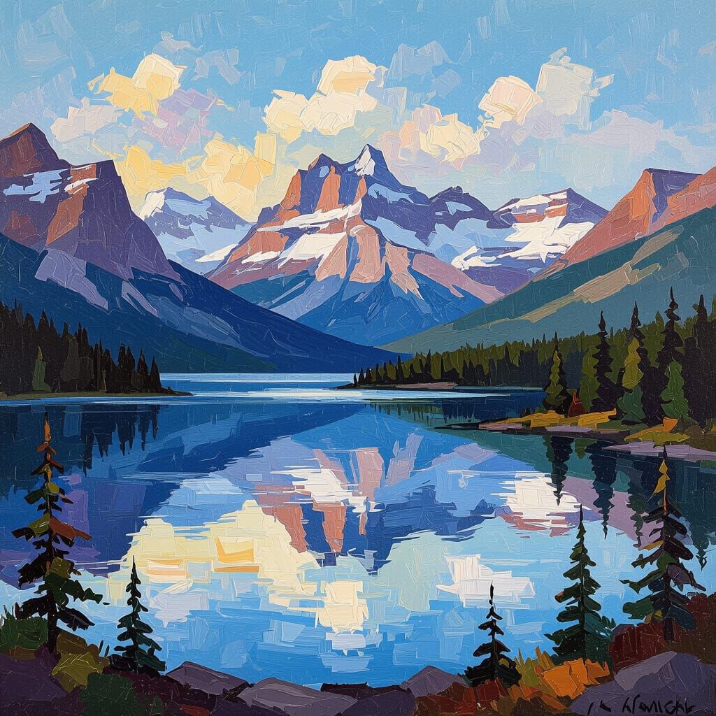 Maligne Lake Painting in Group of Seven Style