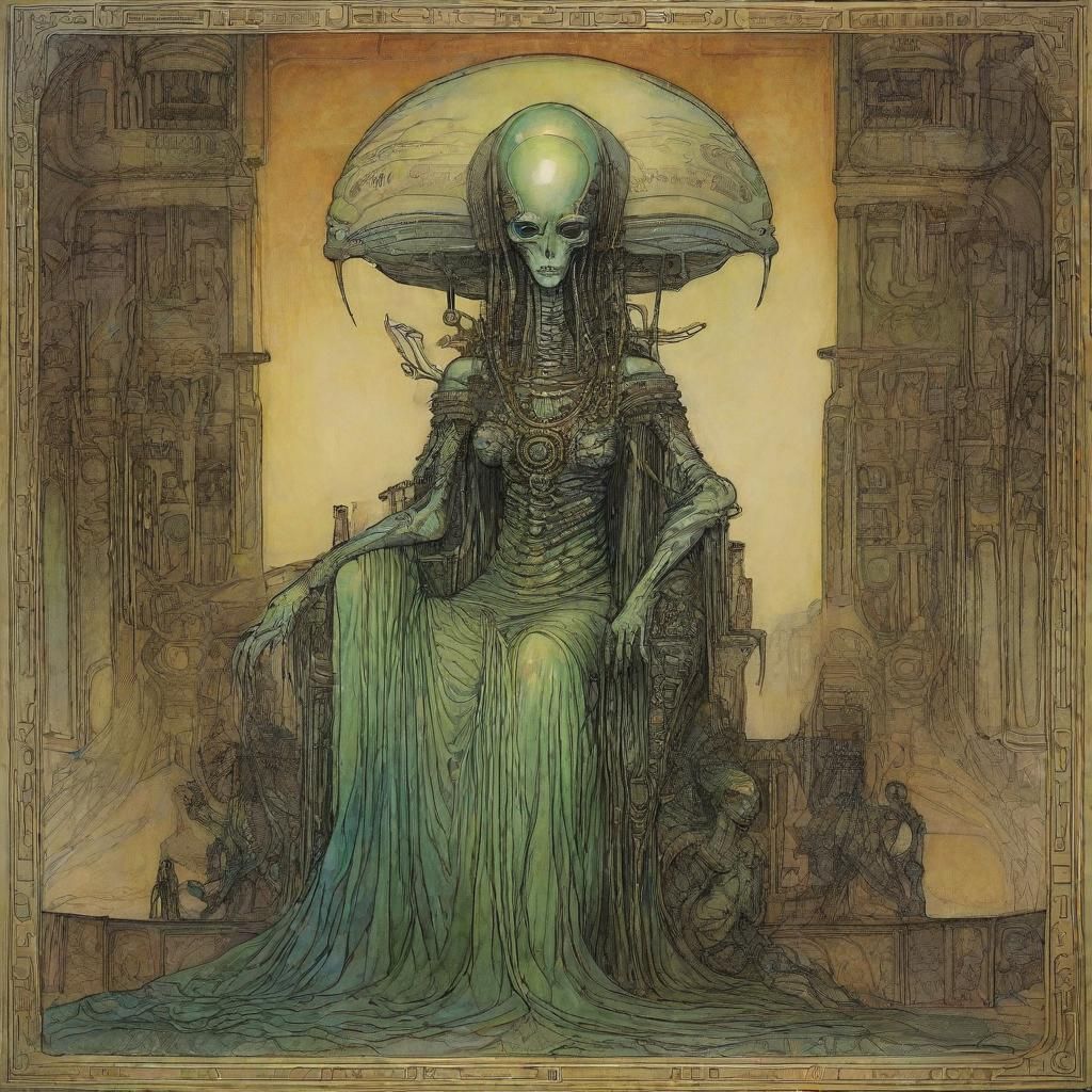 Alien Empress: Art Nouveau Meets Biomechanical Impressionism