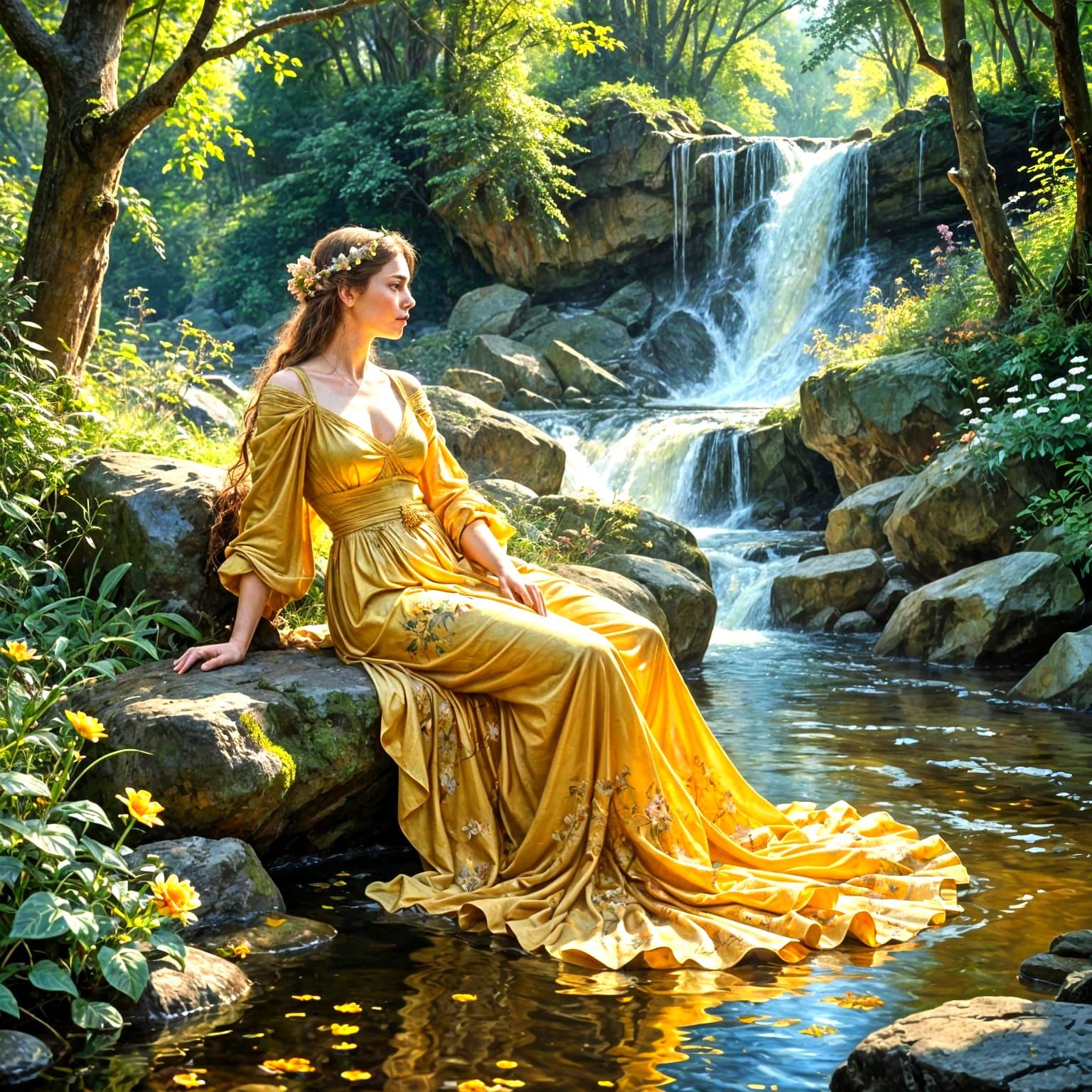 Ethereal Renaissance Woman in Forest Glade