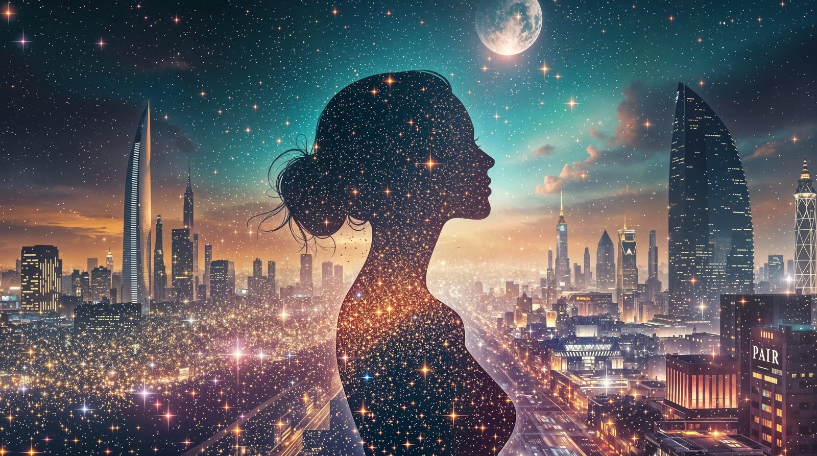 Surreal Cityscape of Stardust Silhouette