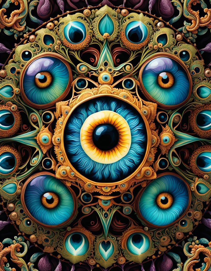 Kaleidoscopic Dream: Eyes and Tentacles in Ornate Detail