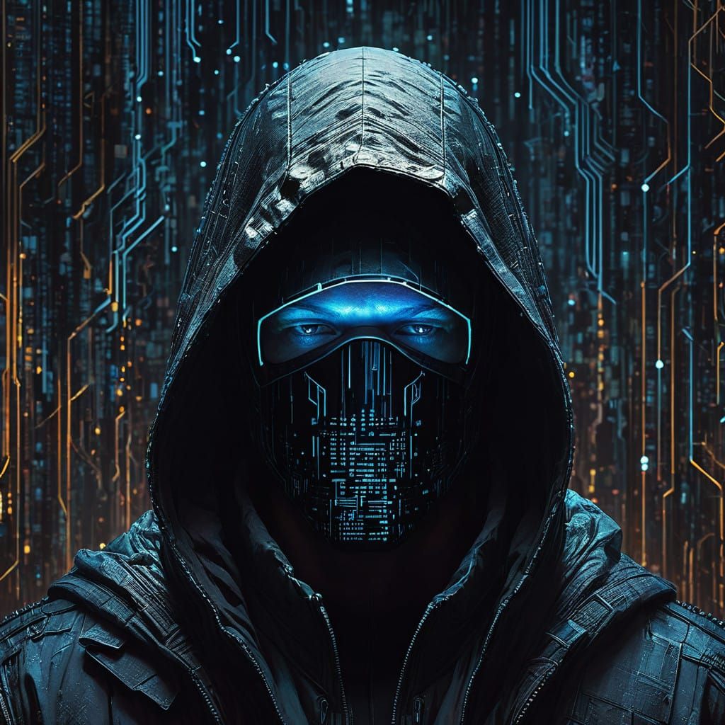 Futuristic Cyberpunk Hacker in a Matrix-Style Digital World