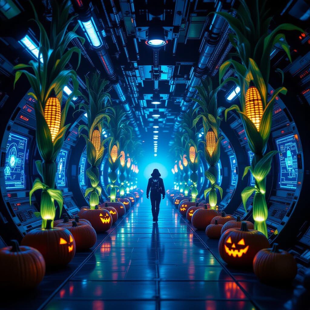 Cyberpunk Cosmic Harvest: Starship Corn Mazes & Ghostly Scar...