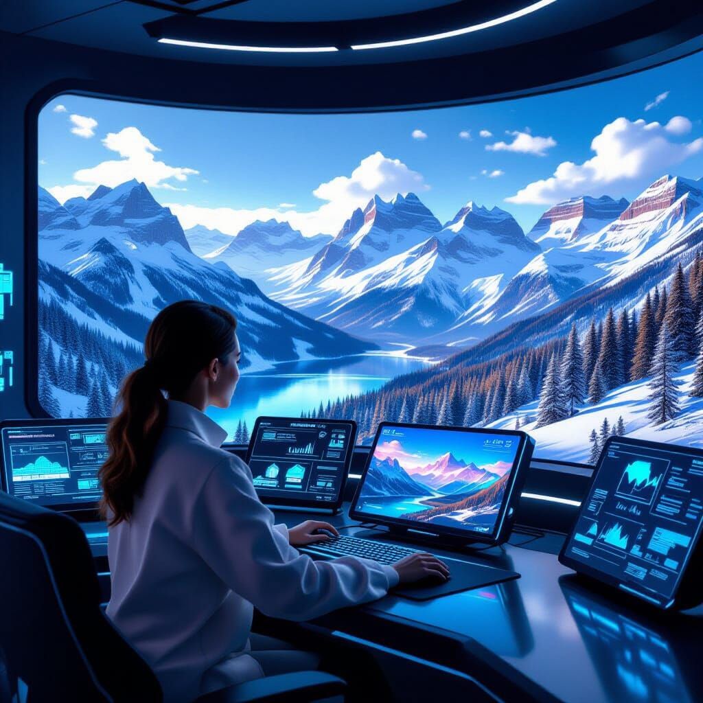 Futuristic AI Gadget Displays Canadian Mountains in 2050
