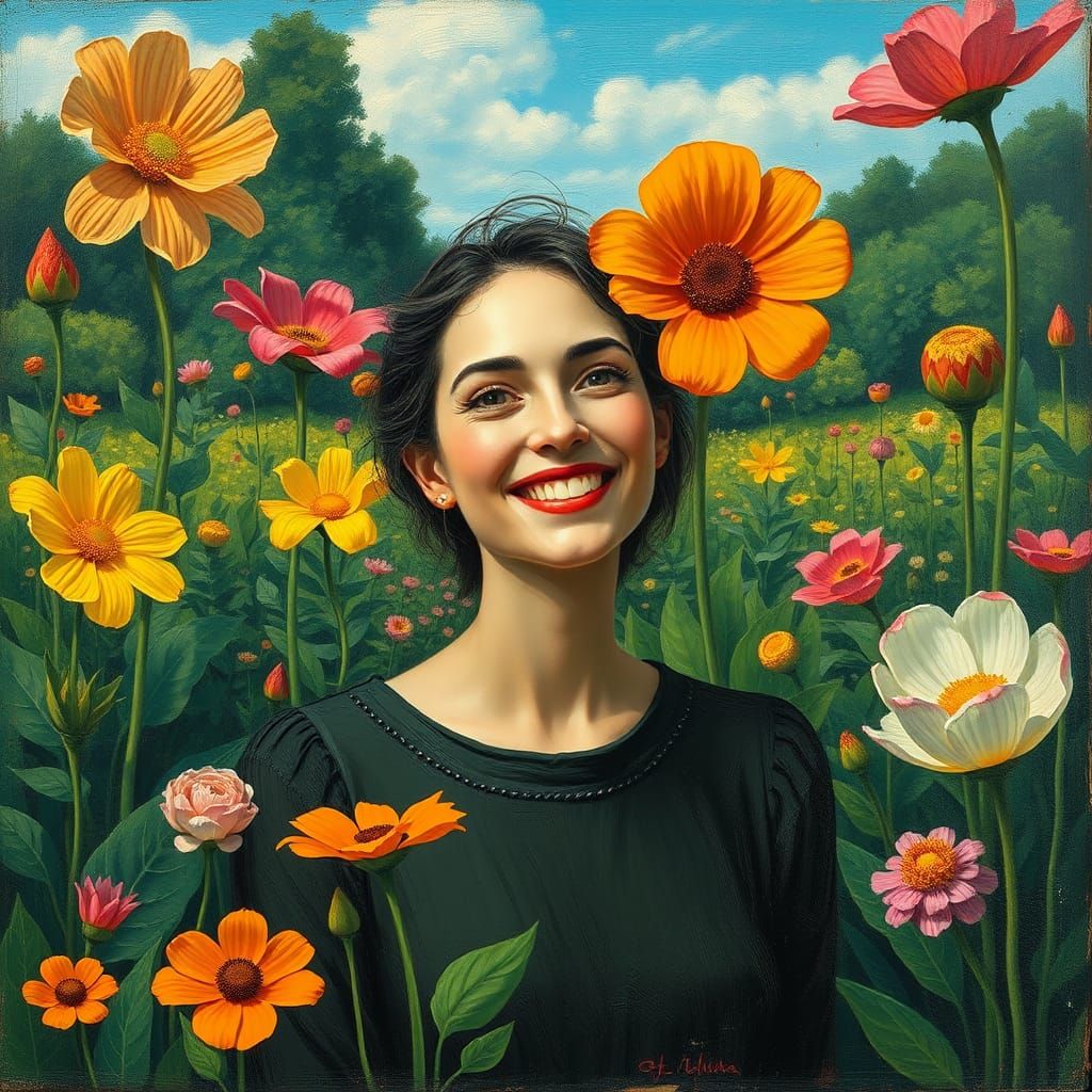 Surreal Garden Scene in Magritte and Ernst Style