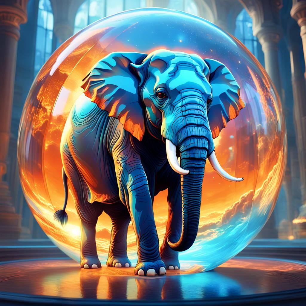 Elephant Roaring in Glass Ball: Surreal Digital Art