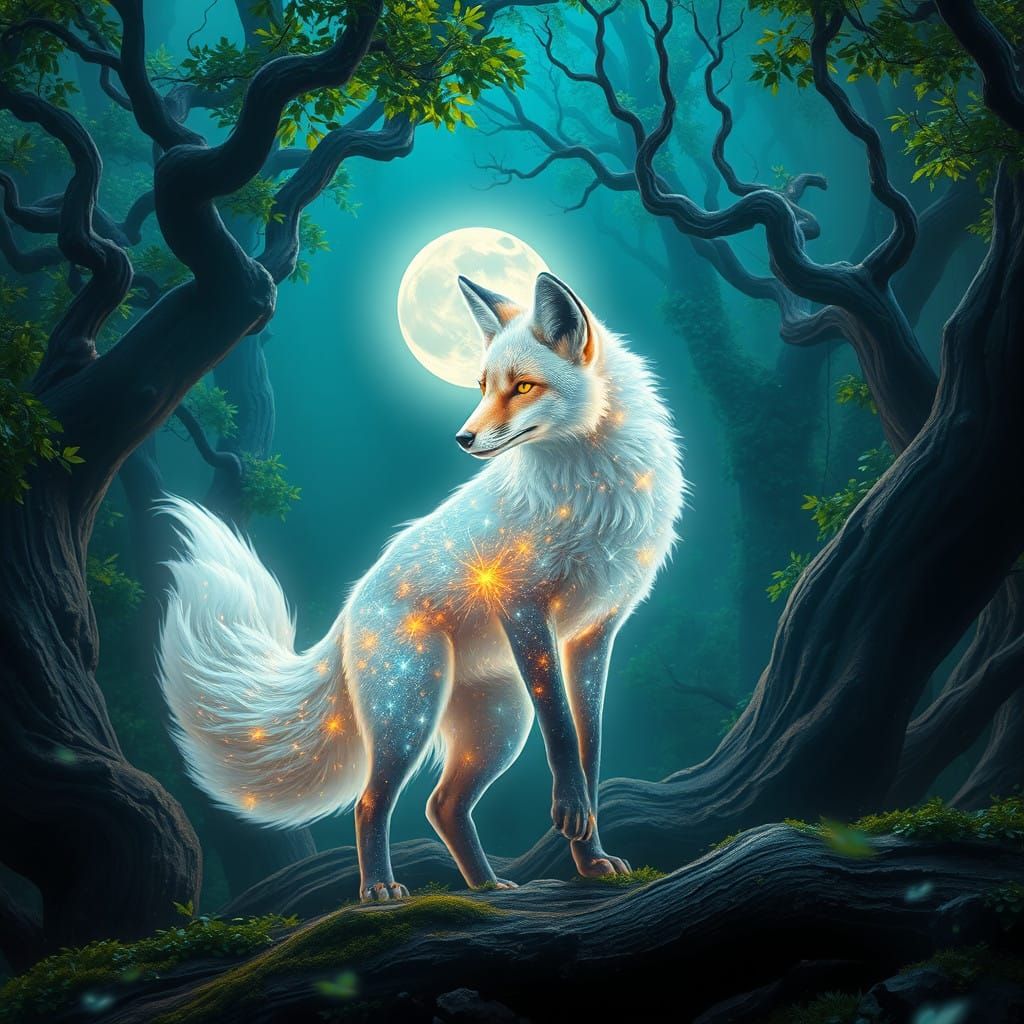 Ethereal Fox Materializes in Moonlit Wood
