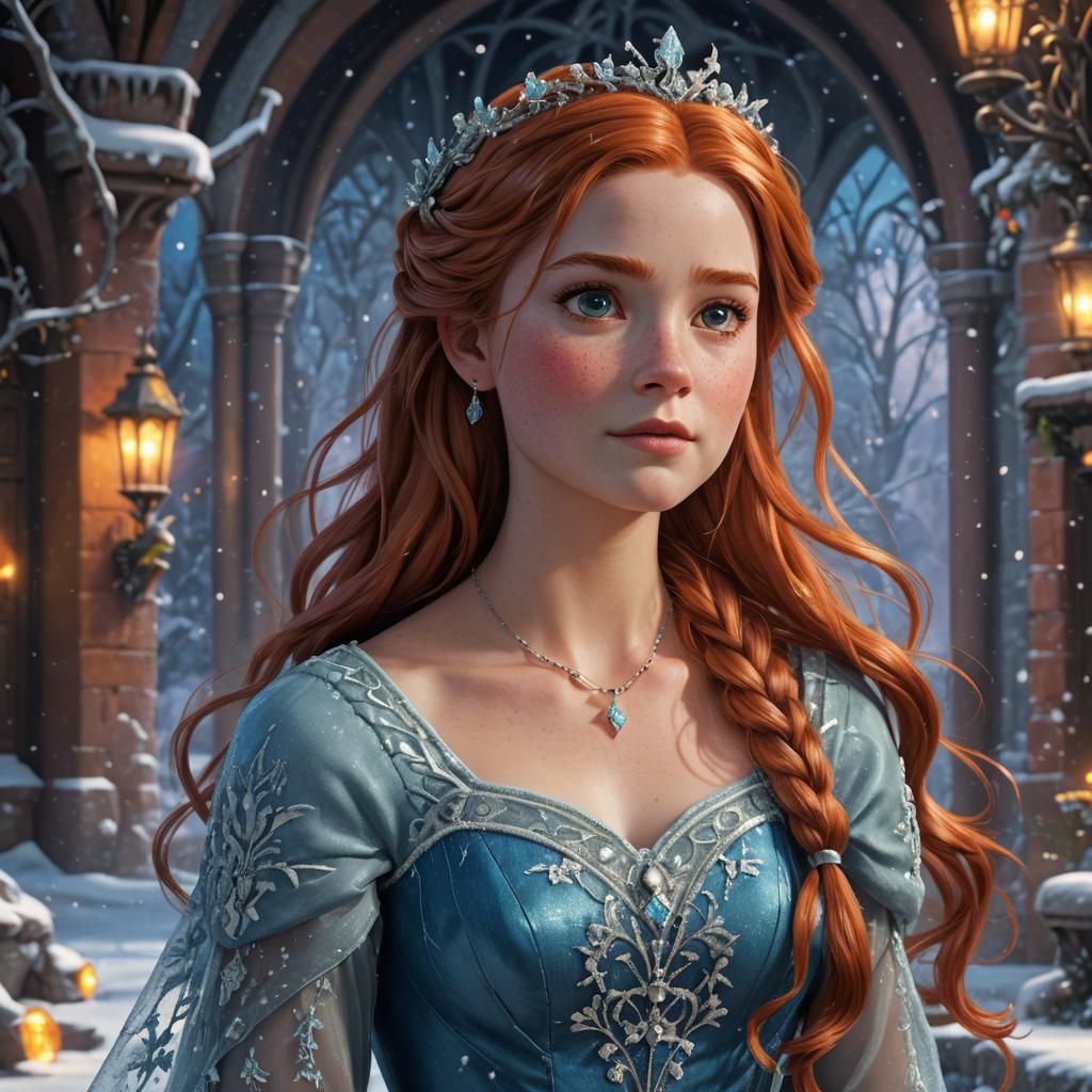 Ginny Weasley as Elsa: Hyperrealistic Splash Art