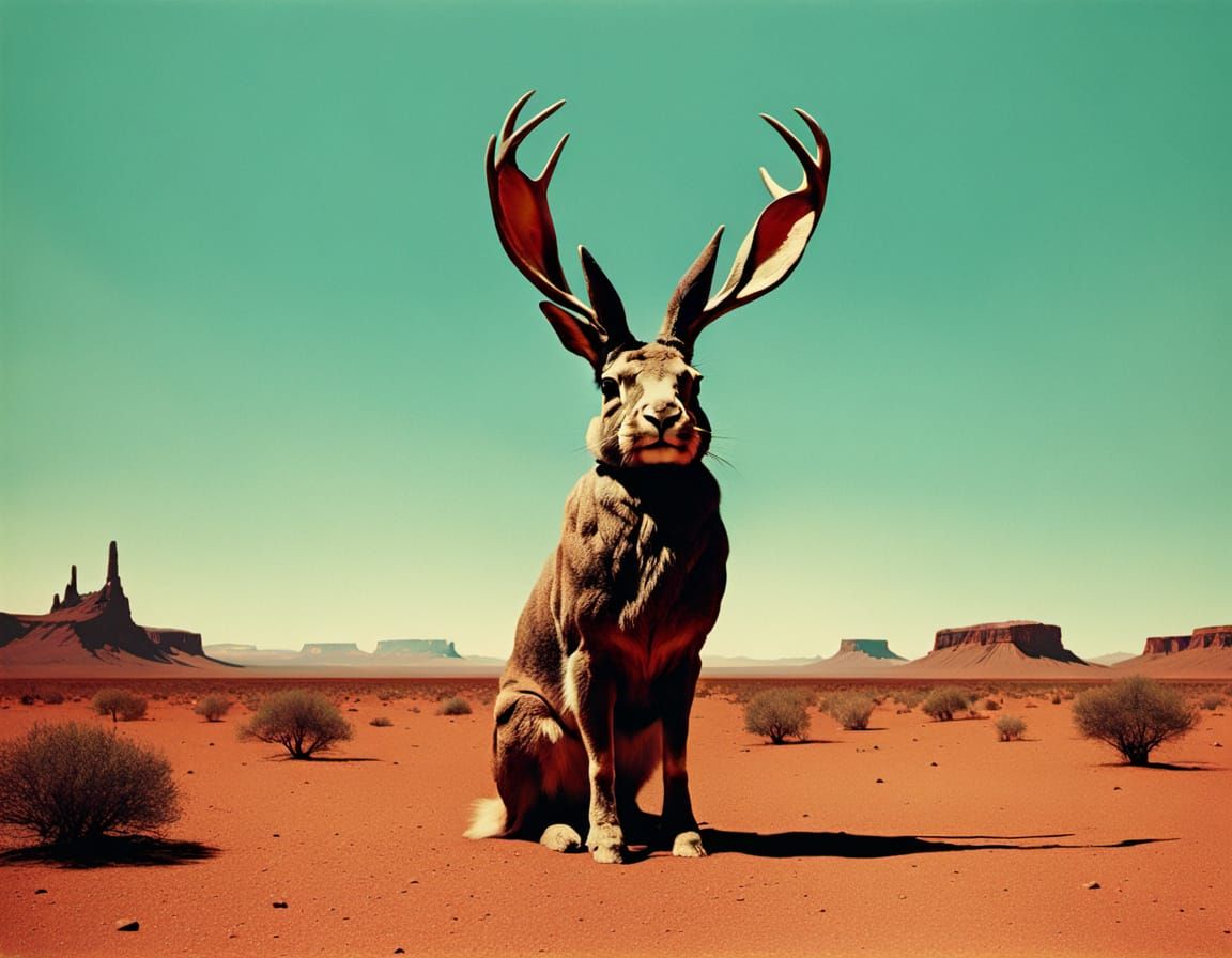 Giant Jackalope on Mars in Abstract Style