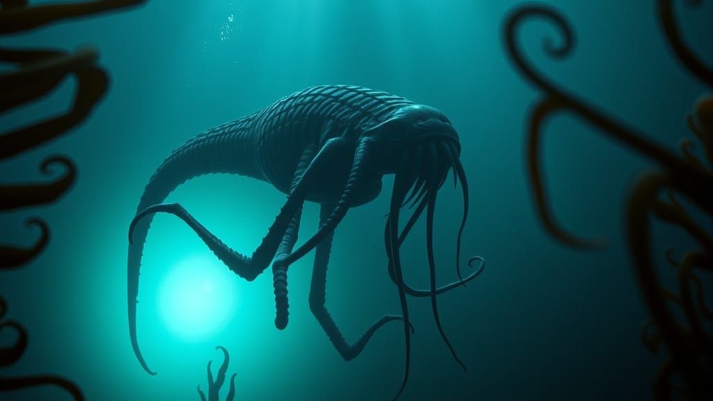 Eerie Kaiju Cuttlefish Hybrid in Giger Style