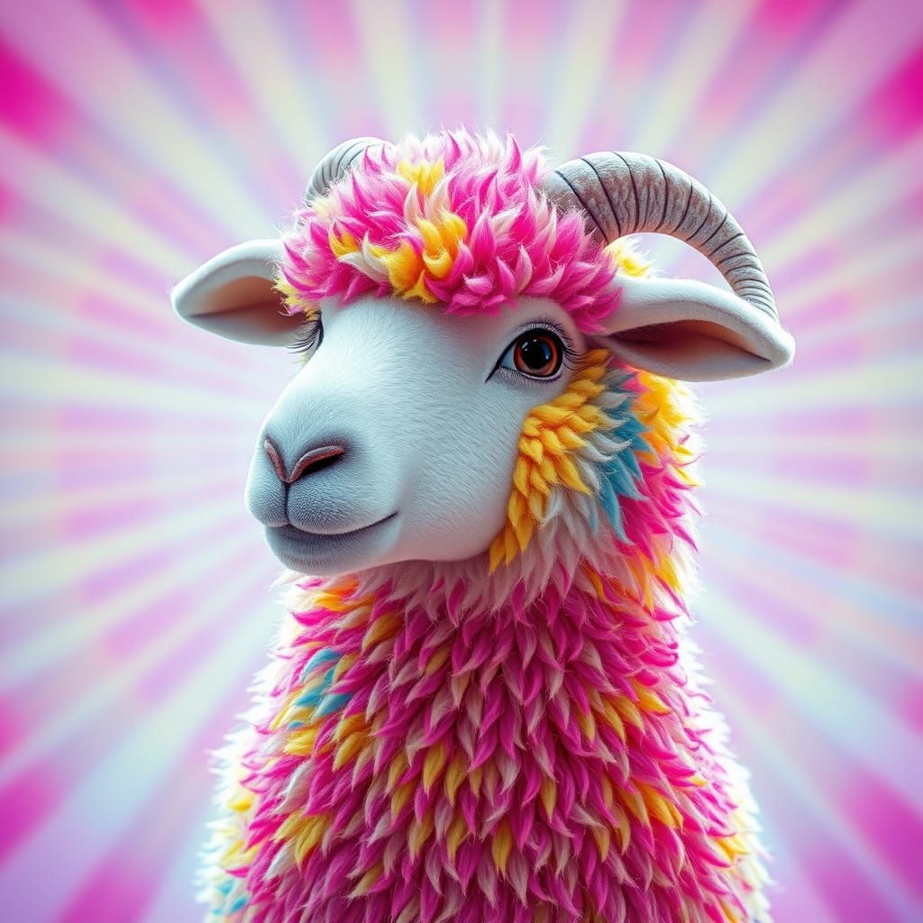 Fuzzy Pansexual Pride Symbol Sheep in Vibrant Digital Art