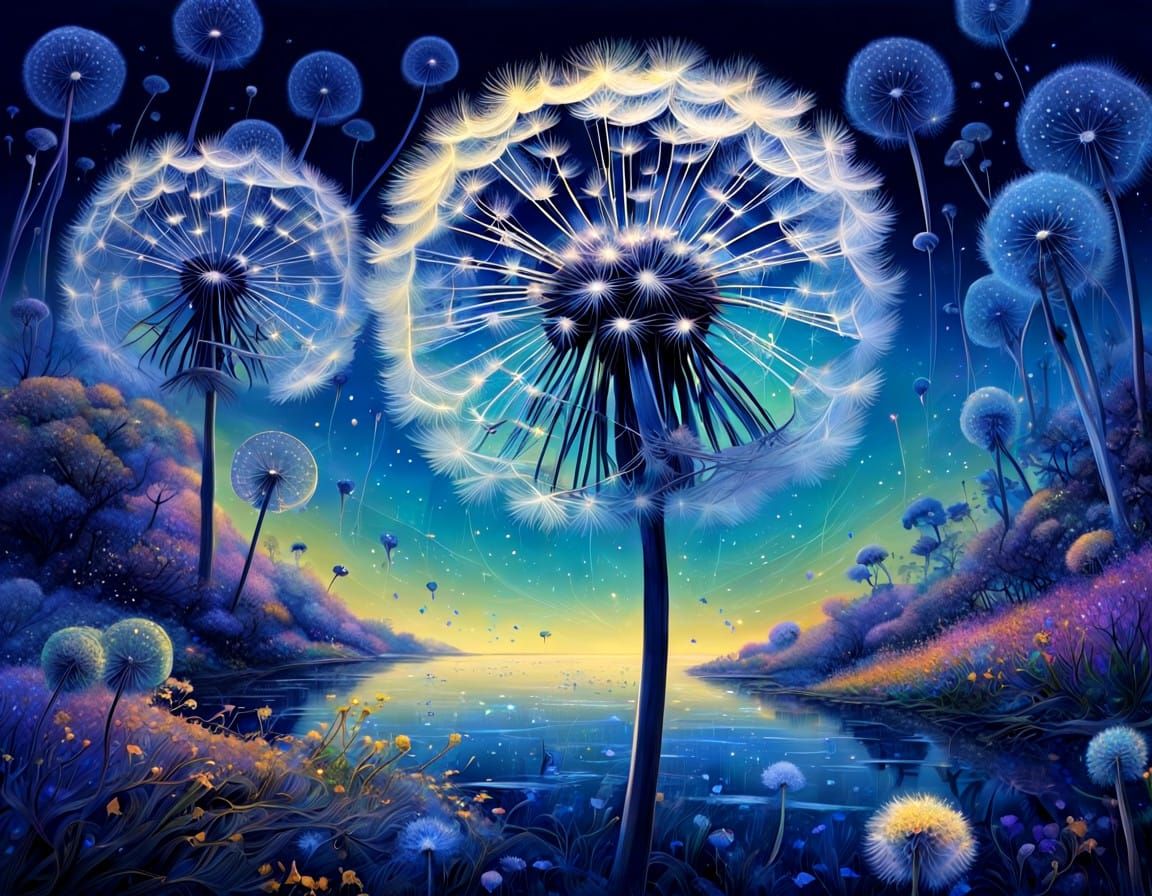 Whimsical Dandelion Dreamscape in Iridescent Aesthetic