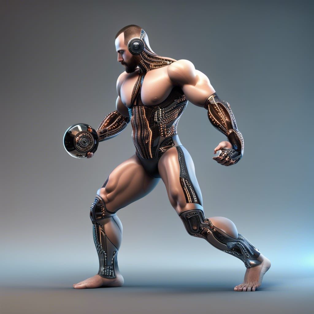 Bodybuilder with cyberware