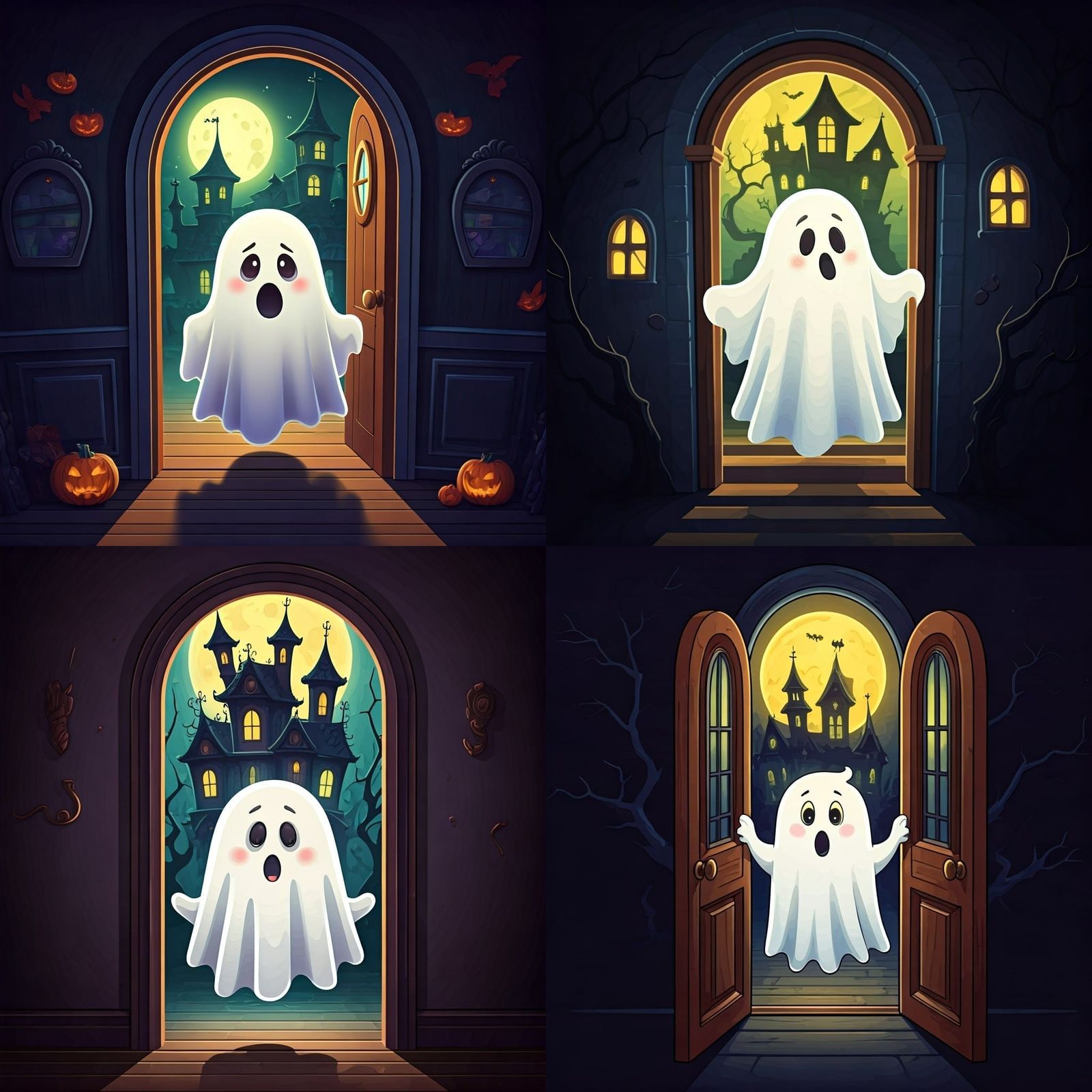 Cute Cartoon Ghost at Haunted House