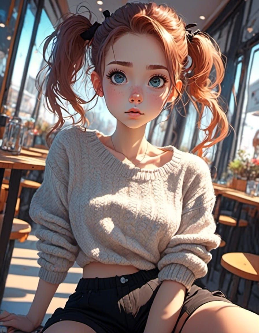 Woman on Date with Curious Expression in Anime Style