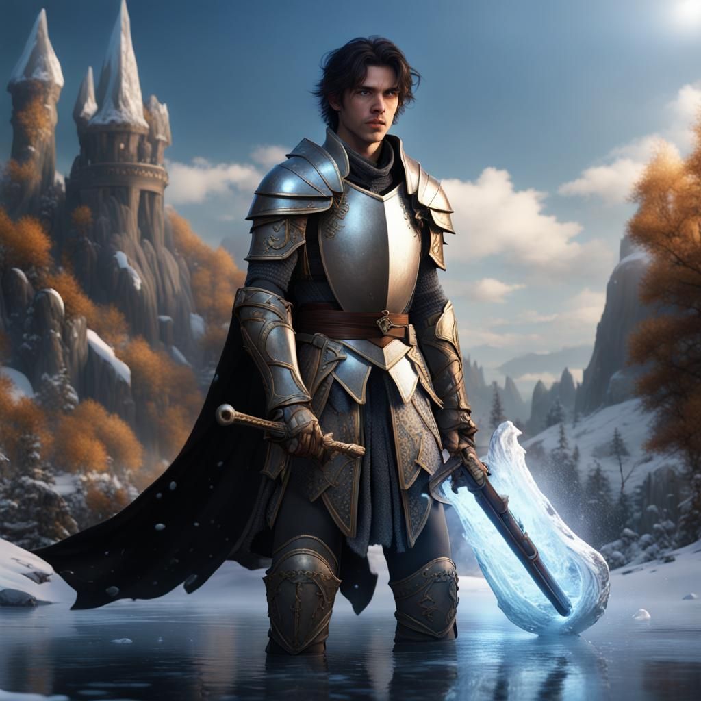 Young Knight with Ice Powers: Fantasy Concept Art