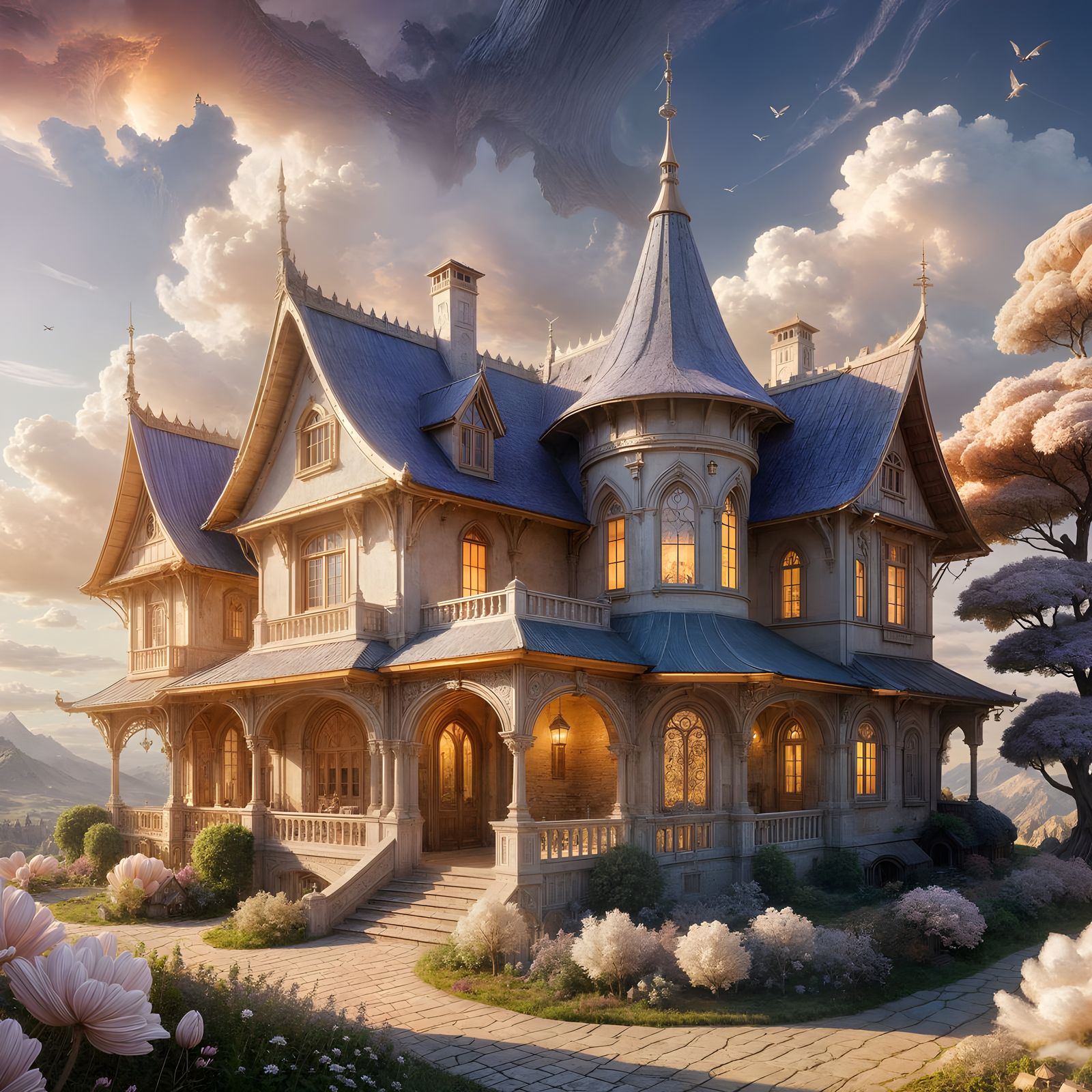 Epic Castle Amidst Vibrant Textile Landscape