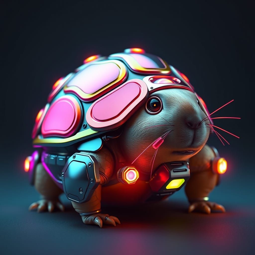 Biomechanical Guinea Pig Turtle Fusion in Dystopian Style