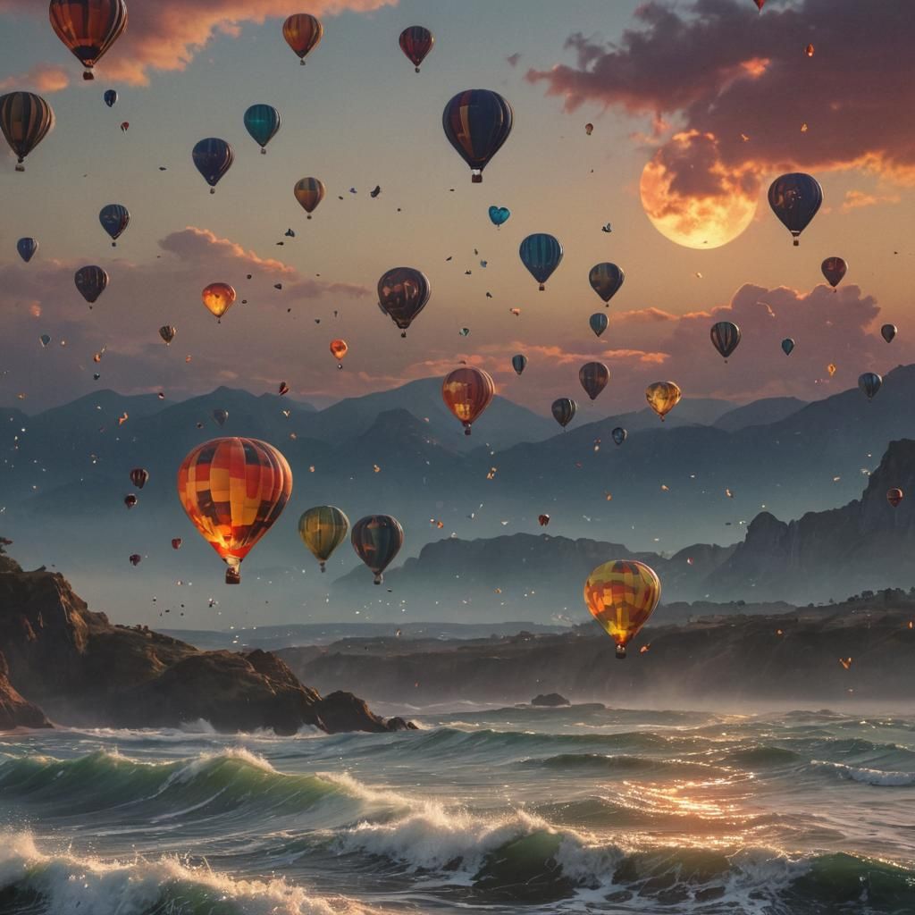 Hot Air Balloons and Butterflies at Sunset: Splash Art